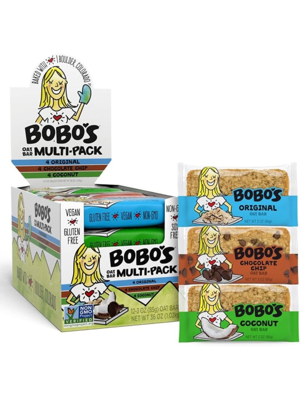 Healthy Oat Bar Variety Pack - Chocolate Chip, Coconut & Original, Gluten-Free